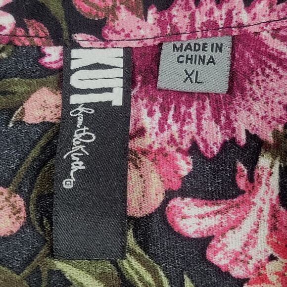 Kut from the Kloth Black, Pink, and Cranberry Floral Sheer Blouse Size XL - Picture 5 of 8